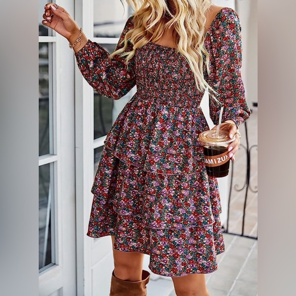 Floral Rouched Dress - Picture 1 of 6